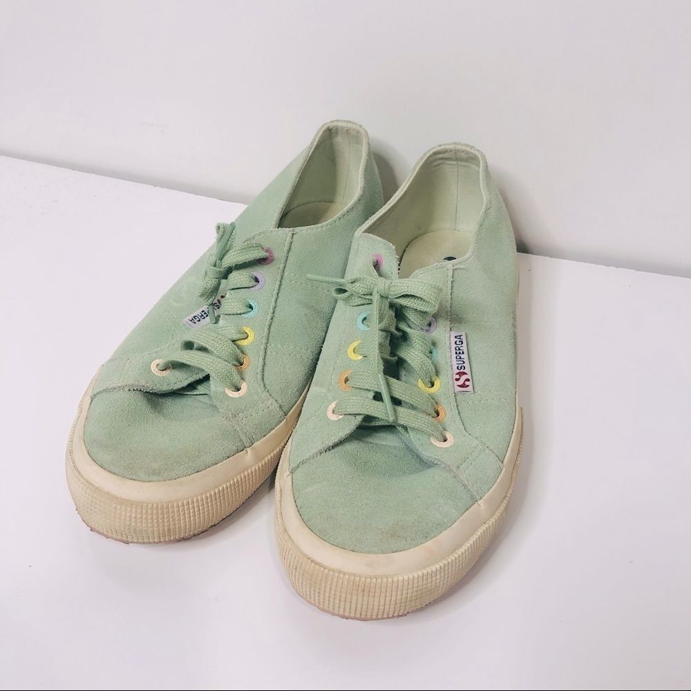 Superga Mint Green Suede Sneakers Pastel Grommets
